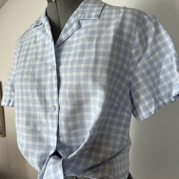 Vintage Gingham Linen Periwinkle Buttondown Shirt - Picture 3 of 8